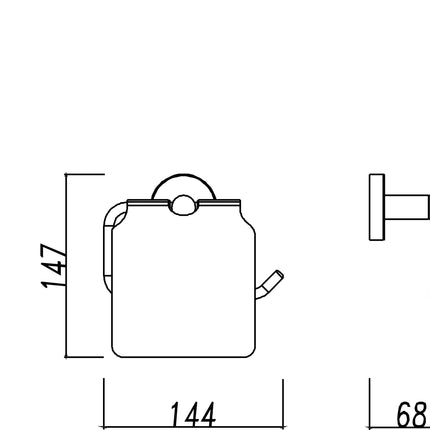 Wiesbaden 304 toiletrolhouder met klep RVS - technische tekening | Schwertz & Co