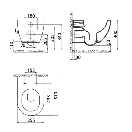 Creavit Rimoff hangtoilet / ophang WC met RVS sproeier (bidet) – koud water – wit