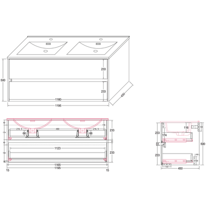 ALONI HAYAT wastafelonderkast – 119,5x50x45 cm – Eik – Greeploos & softclose