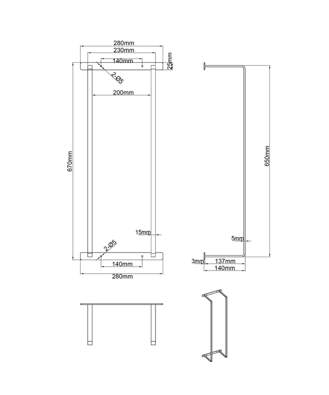 Handdoekrek – verticaal – 67×28×14 cm – geborsteld RVS