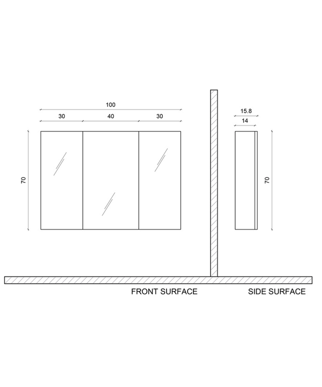 ALONI SALLY spiegelkast – 3 deuren – 100x70 cm – Aluminium