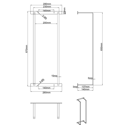 Aloni handdoekrek – verticaal – 67x28x14 cm – mat zwart – roestvrij staal