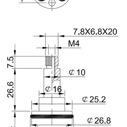 Wiesbaden Caral omstelbinnenwerk 2-weg kort model - technische tekening | Schwertz & Co