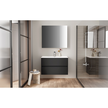 ALONI HAYAT wastafelonderkast – 79,5x50x45 cm – Mat zwart – Greeploos & softclose