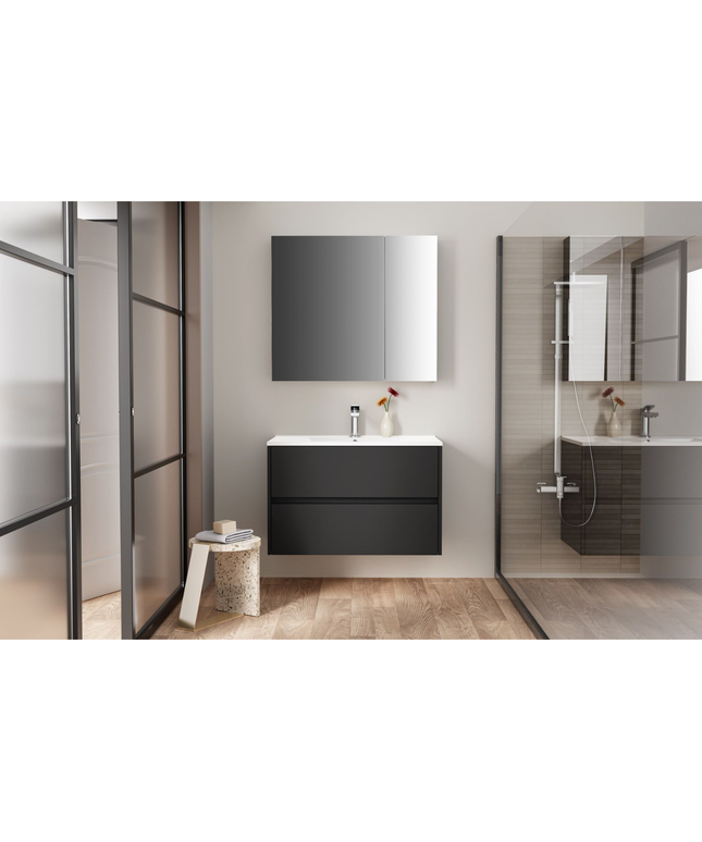 ALONI HAYAT wastafelonderkast – 79,5x50x45 cm – Mat zwart – Greeploos & softclose