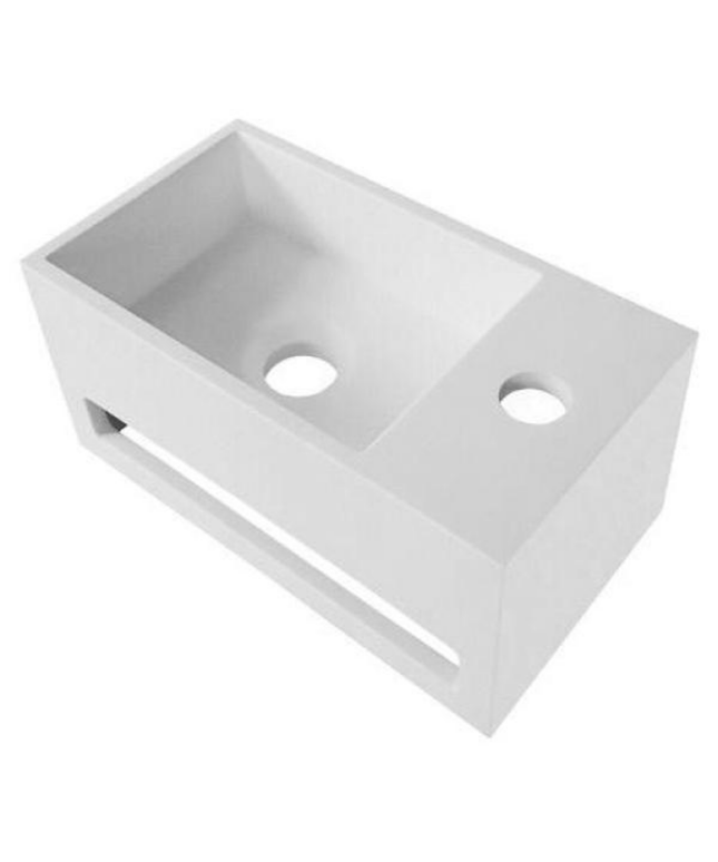 Solid Surface Wastafel met Handdoekhouder – Kraangat Rechts – Wit