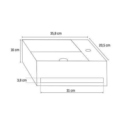 Solid Surface Wastafel met Handdoekhouder – Kraangat Rechts – Wit