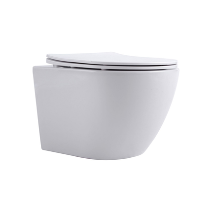 Aloni Pro hangtoilet / ophang WC – tornado flush – randloos – met zitting – compact 49 cm – mat wit