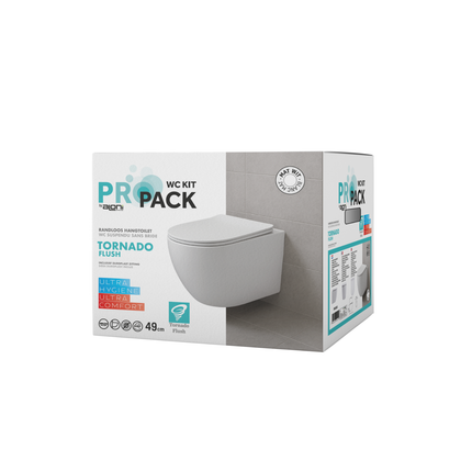 Aloni Pro hangtoilet / ophang WC – tornado flush – randloos – met zitting – compact 49 cm – mat wit