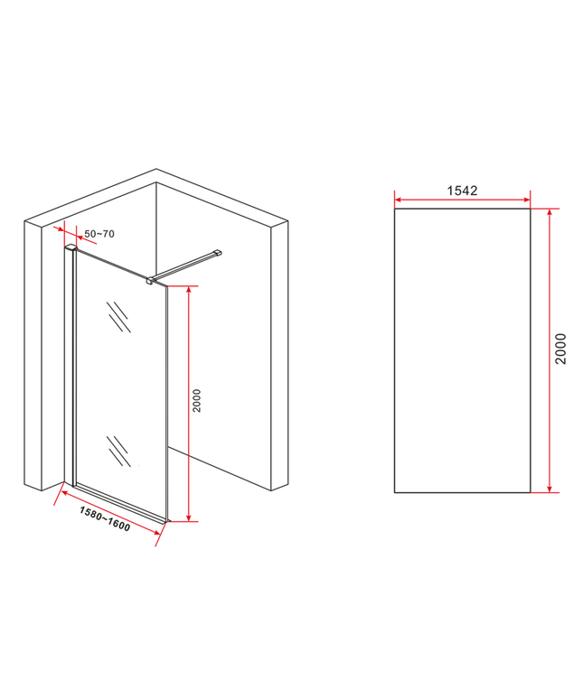 ALONI inloopdouchewand – 160x200 cm – 10 mm veiligheidsglas