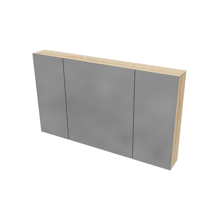 HAYAT spiegelkast – 3 asymmetrische enkelzijdige spiegeldeuren – 120x70x15 cm – Eik