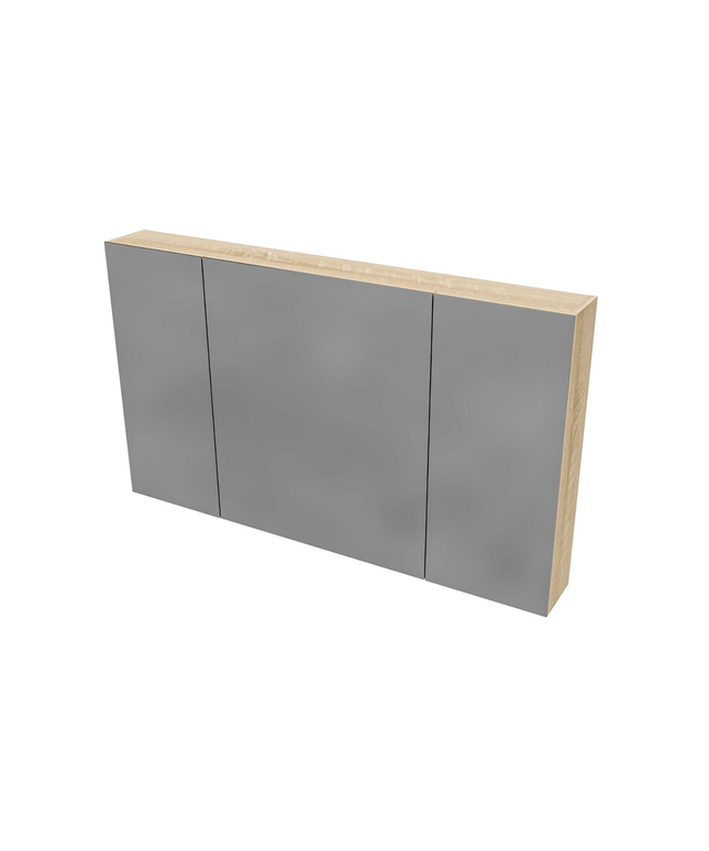 HAYAT spiegelkast – 3 asymmetrische enkelzijdige spiegeldeuren – 120x70x15 cm – Eik