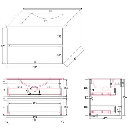 ALONI HAYAT wastafelonderkast – 79,5x50x45 cm – Glanzend wit – Greeploos & softclose