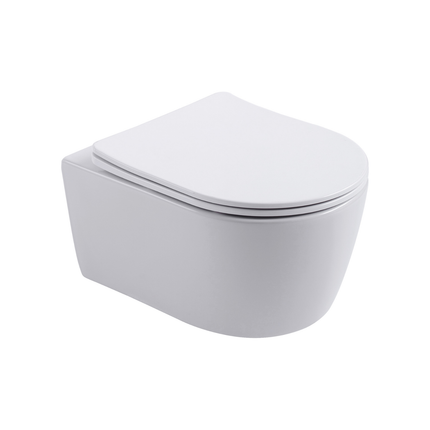 Aloni Pro hangtoilet / ophang WC – randloos – met zitting – compact 49 cm – mat wit