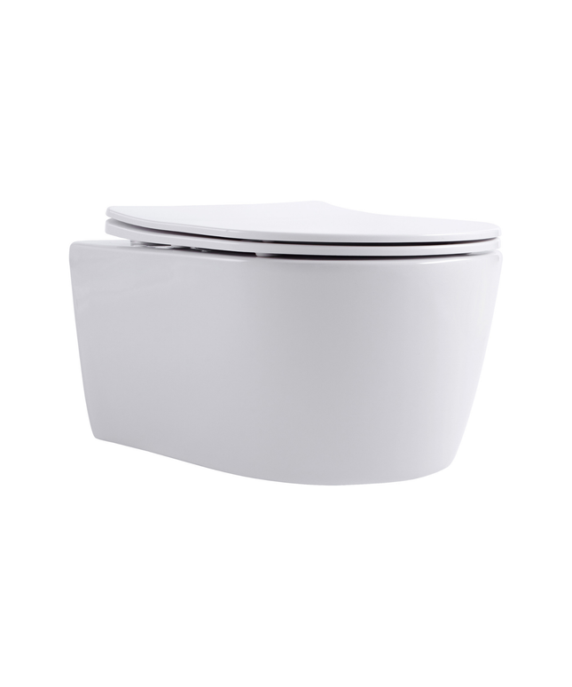 Aloni Pro hangtoilet / ophang WC – randloos – met zitting – compact 49 cm – mat wit