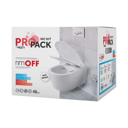 Aloni Pro hangtoilet / ophang WC – randloos – met zitting – compact 49 cm – mat wit
