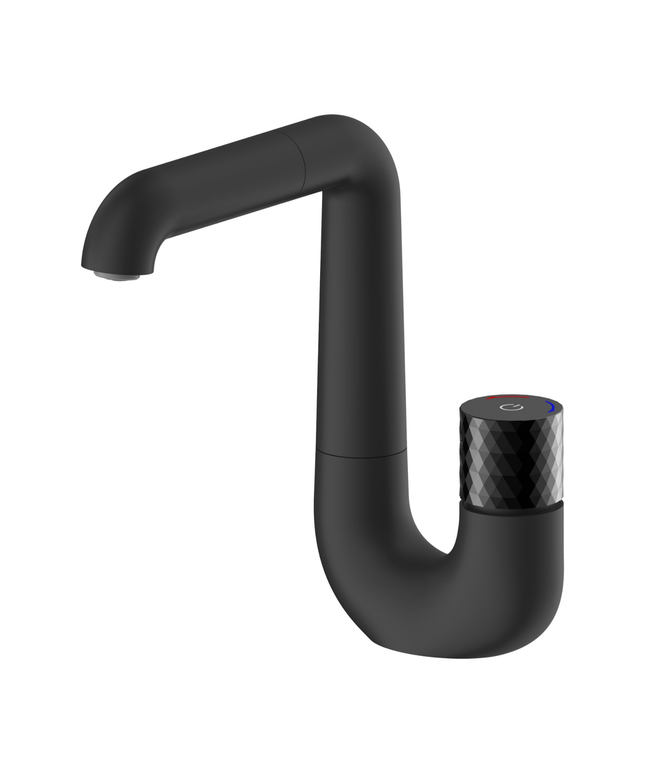 ALONI Flow wastafelkraan – drukknop – draaibare uitloop – mat zwart