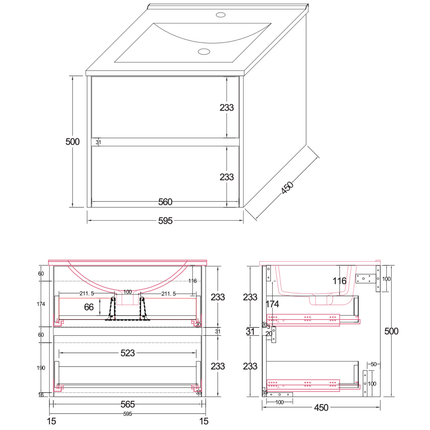 ALONI HAYAT wastafelonderkast – 59,5x50x45 cm – Mat zwart – Greeploos & softclose