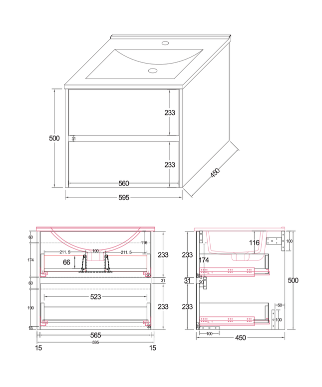 ALONI HAYAT wastafelonderkast – 59,5x50x45 cm – Mat zwart – Greeploos & softclose
