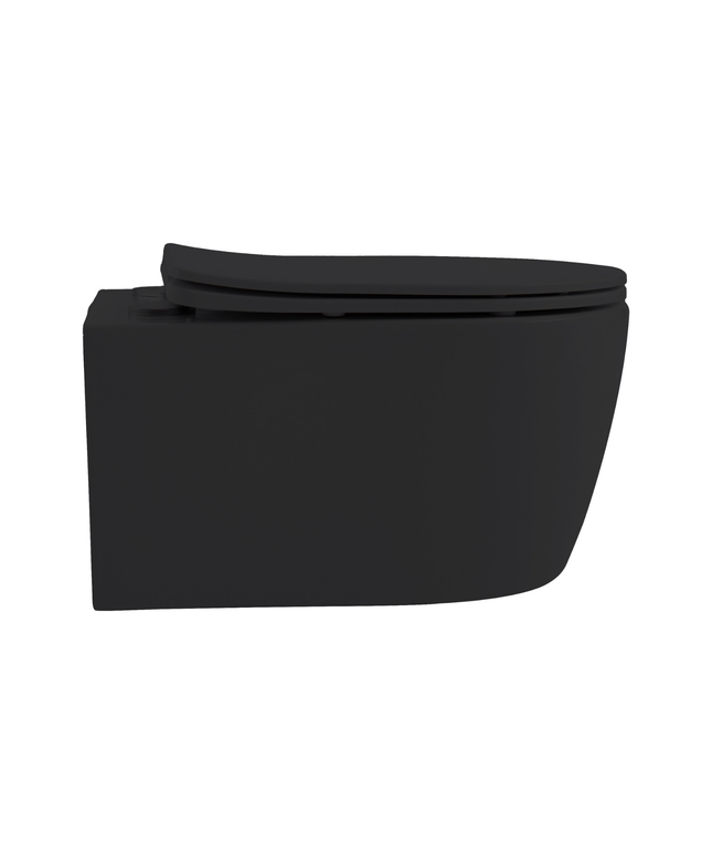 Aloni Pro hangtoilet / ophang WC – randloos – met zitting – compact 49 cm – mat zwart