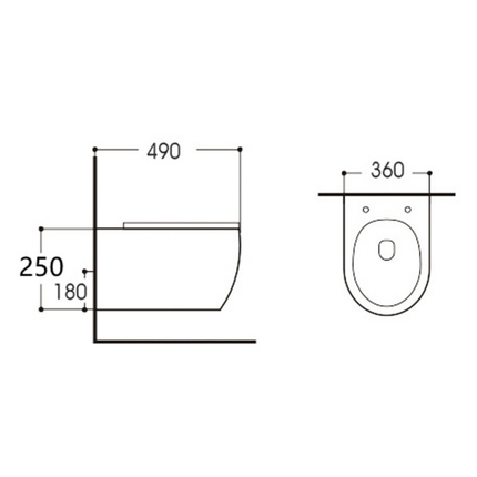 Aloni Pro hangtoilet / ophang WC – randloos – met zitting – compact 49 cm – mat zwart