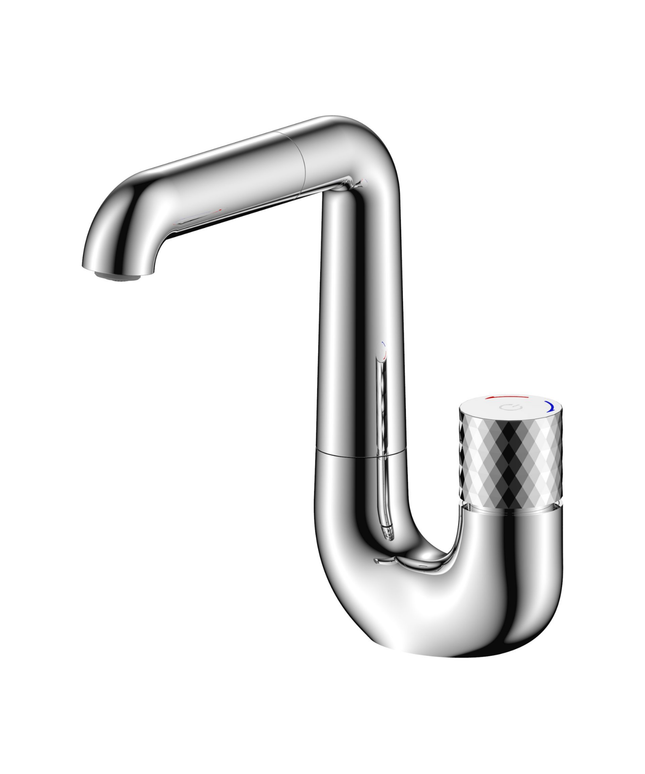 ALONI Flow wastafelkraan – drukknop – draaibare uitloop – chroom