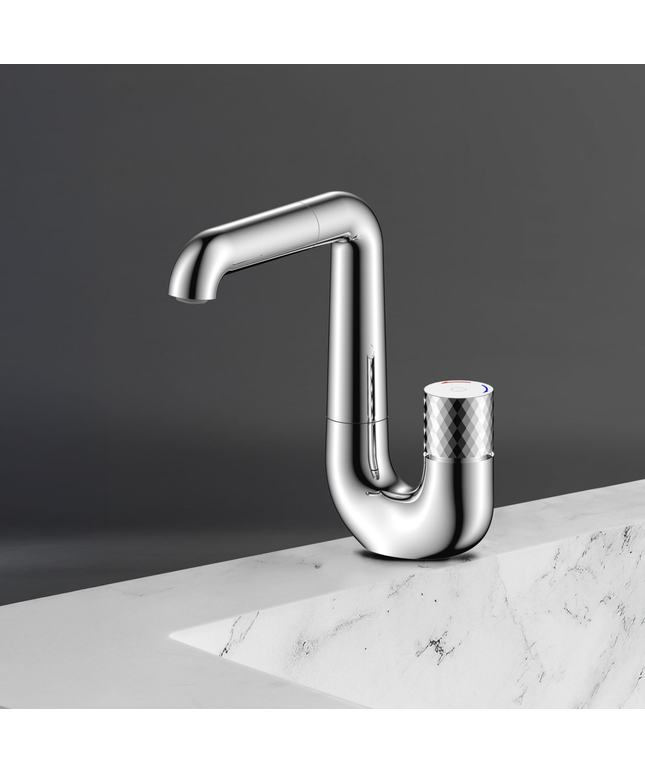 ALONI Flow wastafelkraan – drukknop – draaibare uitloop – chroom