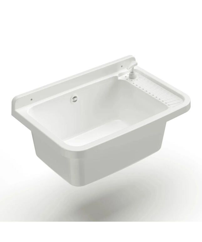 Aloni Uitstortgootsteen met Zeepdispenser – Polypropyleen – 60x40x25 cm – Wit