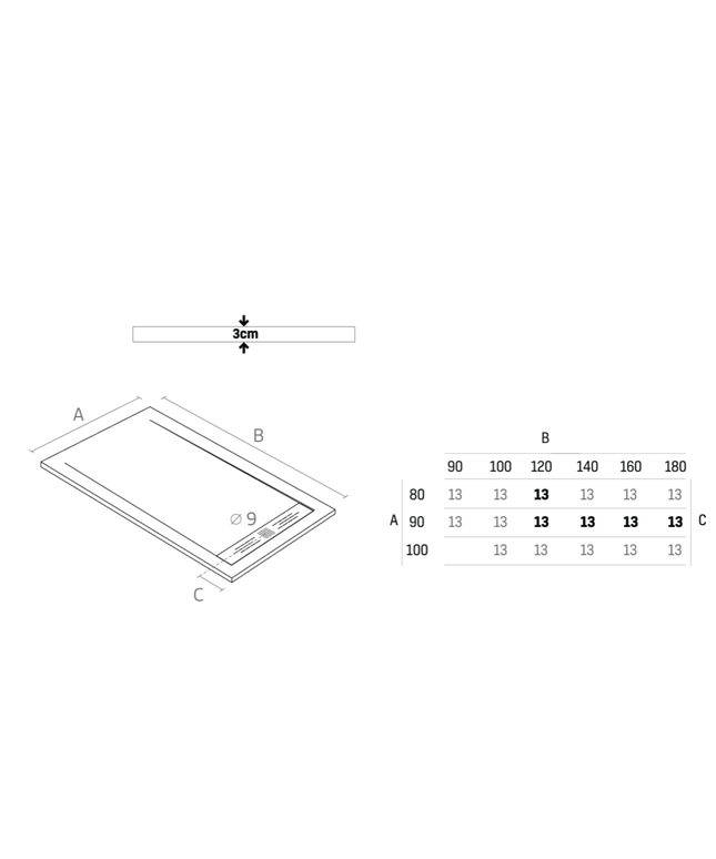 Bandeja de ducha de Aloni Elite - Composite - Matt Gray - 180x90x3 cm