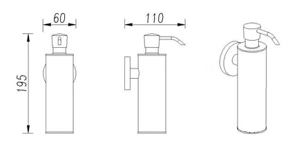 Wiesbaden luxe zeeppomp wandmodel chroom - technische tekening | Schwertz & Co