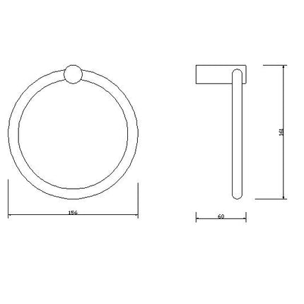 Wiesbaden Ida handdoekring chroom - technische tekening | Schwertz & Co
