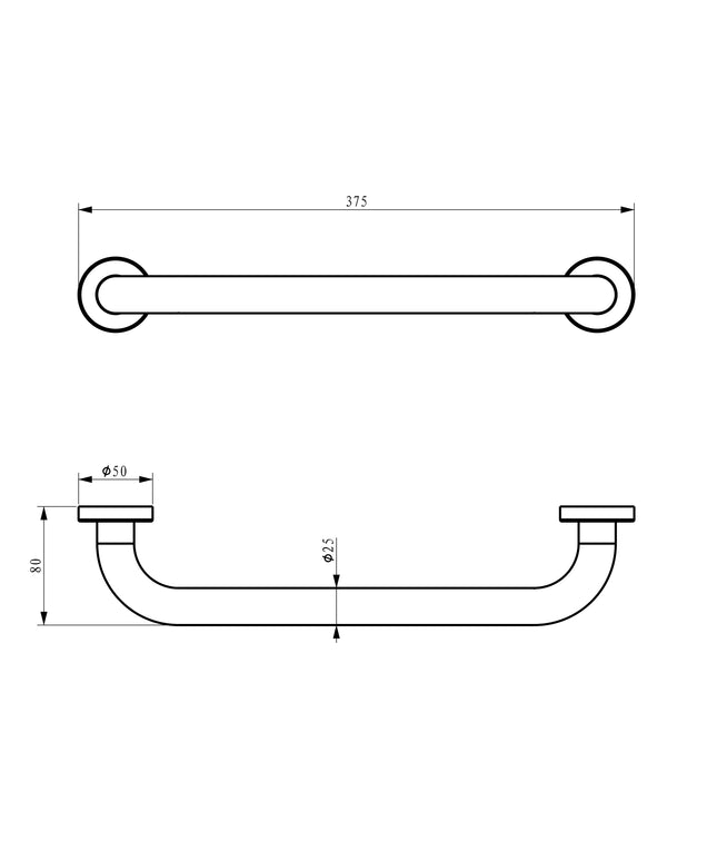 Xellanz Domo barre d'appui droite 37,5 cm chromé - dessin technique | Schwertz & Co