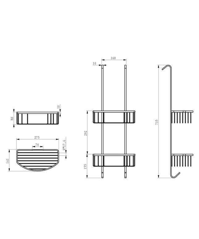 Xellanz Domo panier de douche chromé - dessin technique | Schwertz & Co