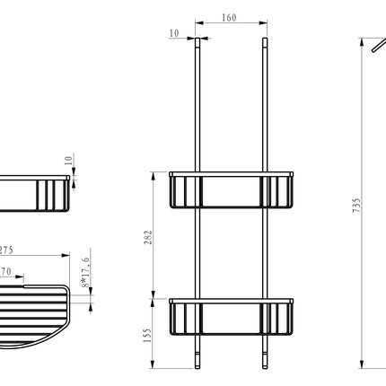Xellanz Domo doucherekje geborsteld RVS - technische tekening | Schwertz & Co