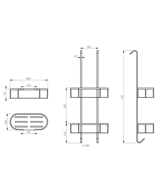 Wiesbaden Style panier de douche suspendu chromé - dessin technique | Schwertz & Co