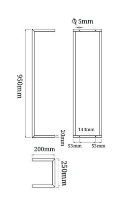 Wiesbaden Loft handdoekrek gunmetal - technische tekening | Schwertz & Co