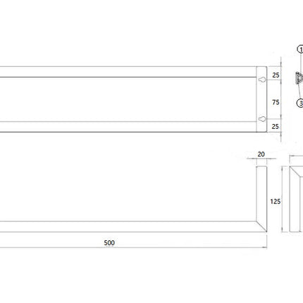 Wiesbaden Loft handdoekrek 50 x 12,5 x 12,5 cm mat zwart - technische tekening | Schwertz & Co