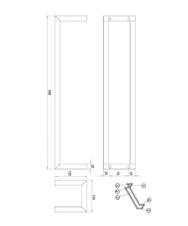 Wiesbaden Loft handdoekrek 50 cm geborsteld messing - technische tekening | Schwertz & Co