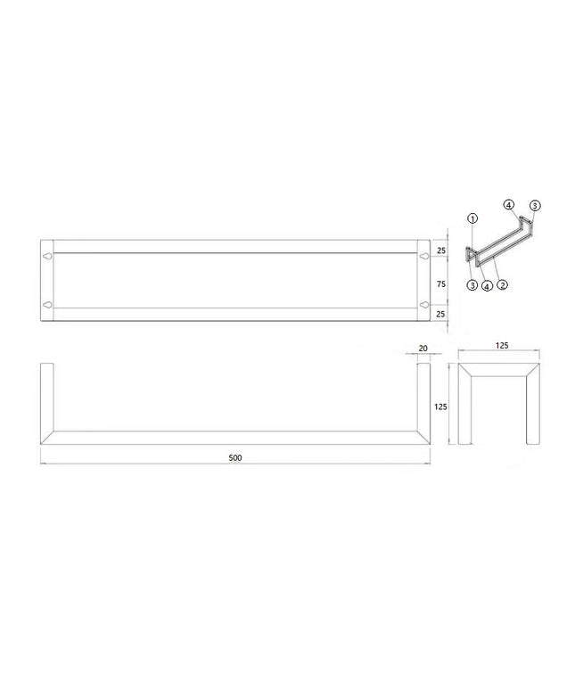 Wiesbaden Loft handdoekrek 50 cm geborsteld brons koper - technische tekening | Schwertz & Co