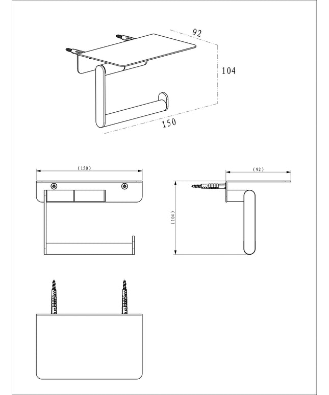 Wiesbaden Alonzo toiletrolhouder met planchet chroom - technische tekening | Schwertz & Co