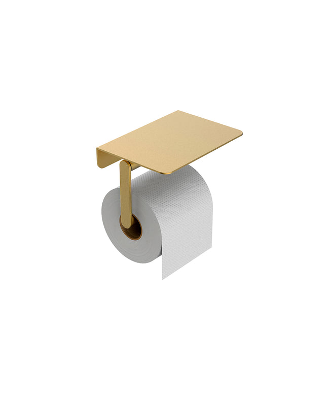 Wiesbaden Alonzo toiletrolhouder met planchet geborsteld messing - detailfoto | Schwertz & Co