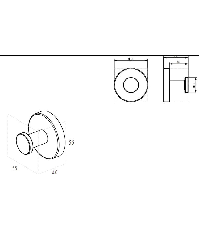 Wiesbaden Alonzo handdoekhaak groot geborsteld RVS - technische tekening | Schwertz & Co