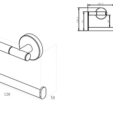 Wiesbaden Alonzo toiletrolhouder zonder klep mat zwart - technische tekening | Schwertz & Co