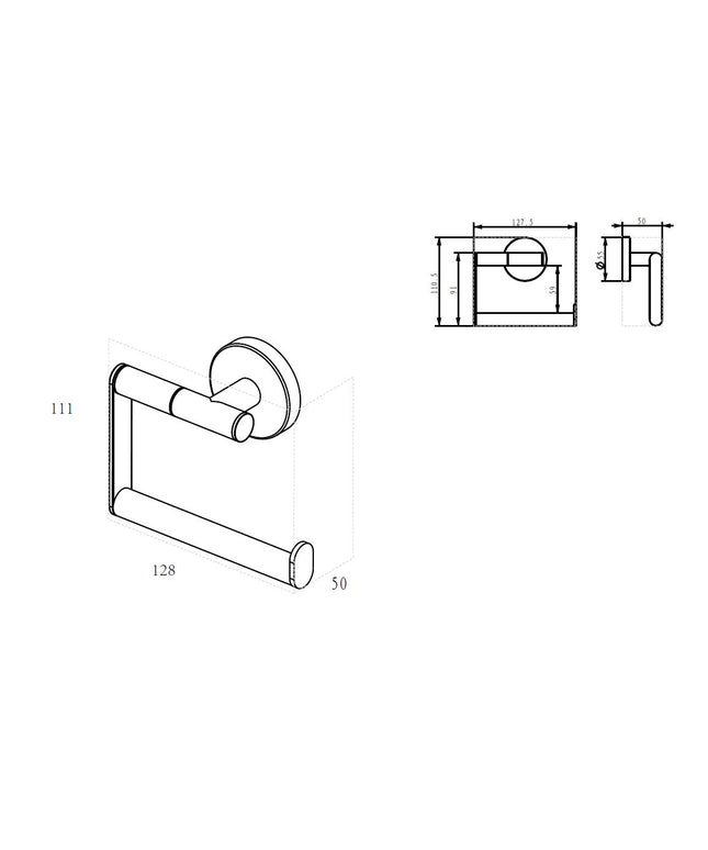 Wiesbaden Alonzo toiletrolhouder zonder klep gunmetal - technische tekening | Schwertz & Co
