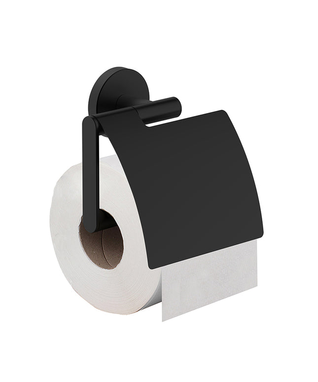 Wiesbaden Alonzo porte-rouleau papier WC avec volet noir mat - photo détail | Schwertz & Co