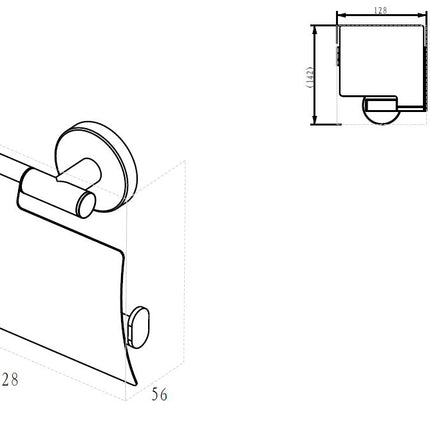Wiesbaden Alonzo toiletrolhouder met klep RVS geborsteld - technische tekening | Schwertz & Co