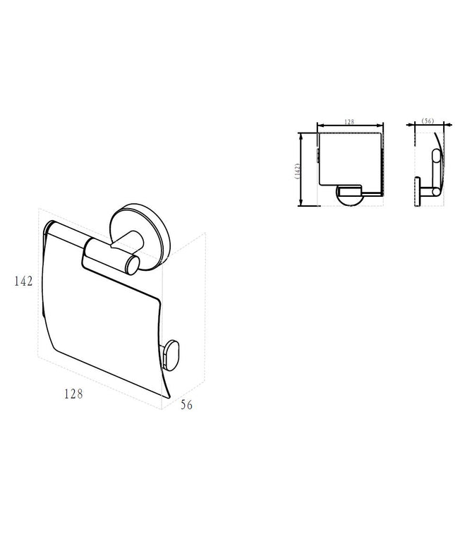 Wiesbaden Alonzo toiletrolhouder met klep geborsteld brons koper - technische tekening | Schwertz & Co