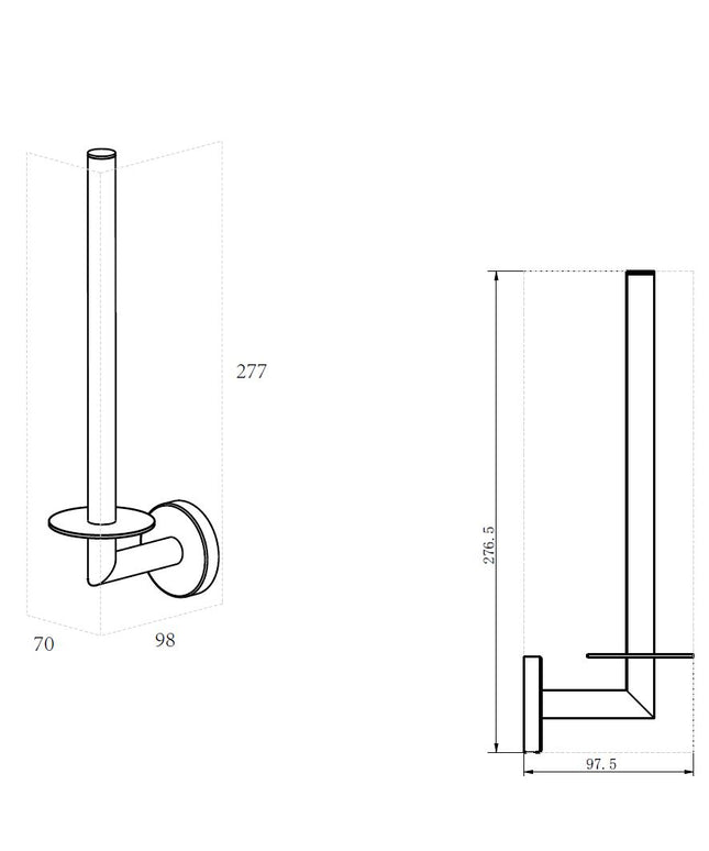 Wiesbaden Alonzo porte-rouleau de réserve chromé - dessin technique | Schwertz & Co