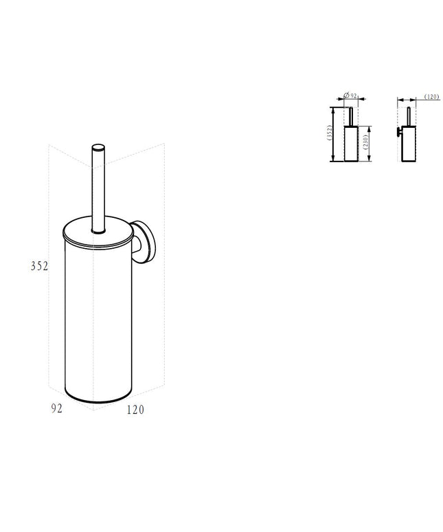 Brosse WC avec support Wiesbaden Alonzo inox brossé - dessin technique | Schwertz & Co