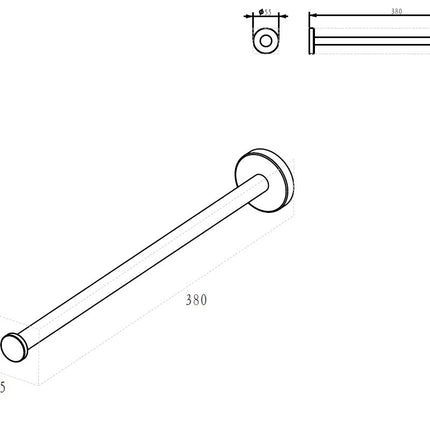 Wiesbaden Alonzo handdoekrek 1-armig RVS geborsteld - technische tekening | Schwertz & Co